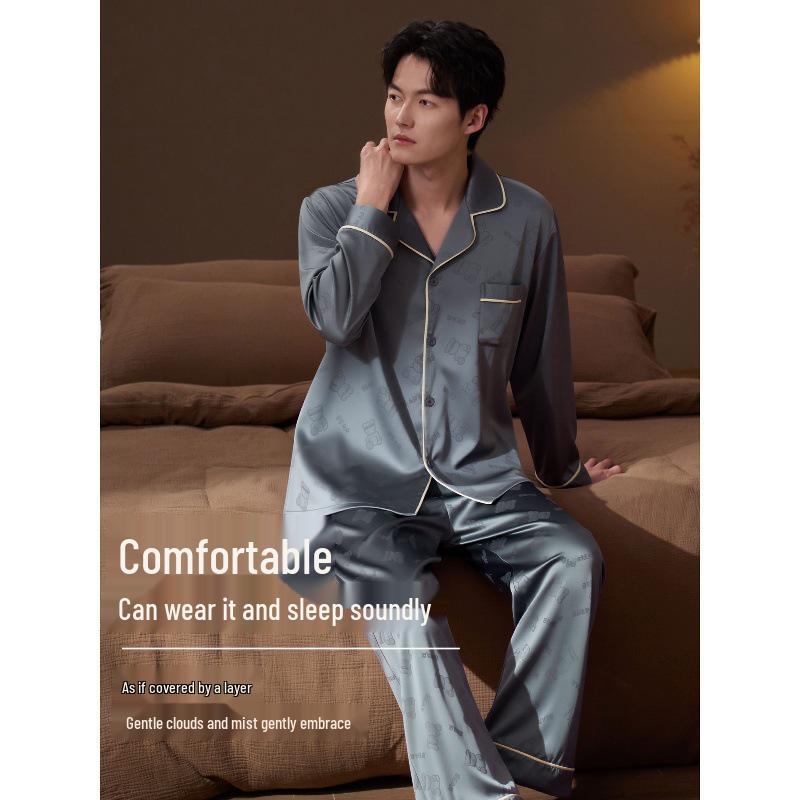 Men's Lightweight Silk-Feel Long-Sleeve Set for Spring/Summer