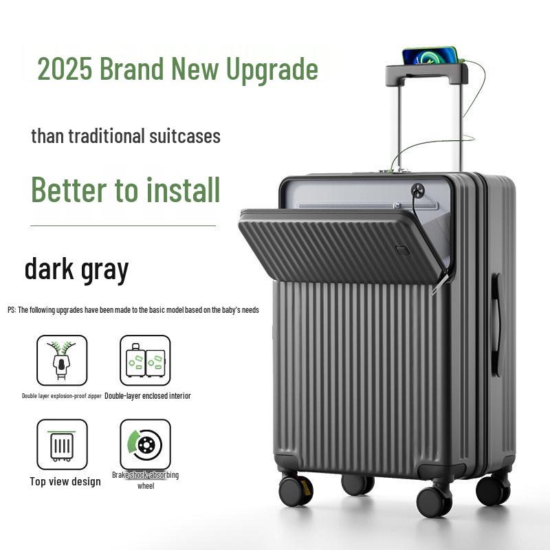2025 Durable 26-Inch Front-Opening Travel Suitcase with Combination Lock for Men and Women