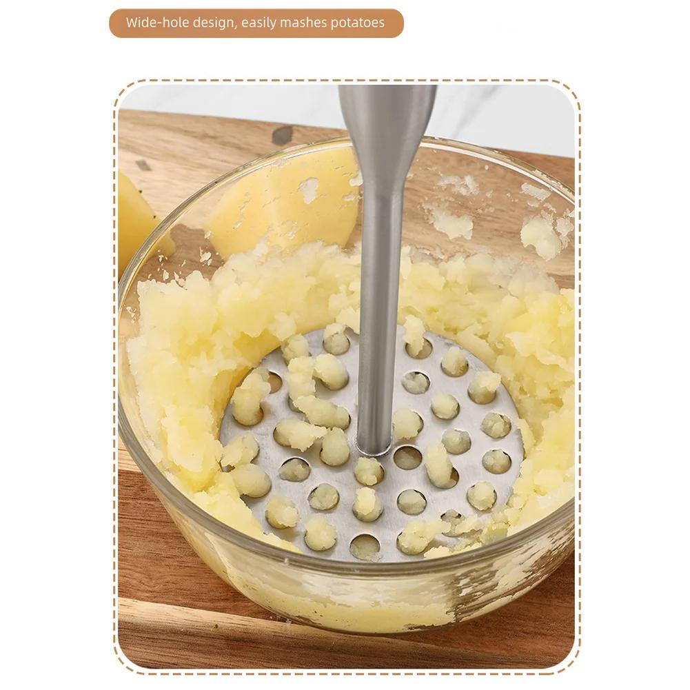 Ergonomic Stainless Steel Potato Masher with Perforated Base for Soft Food Mashing Potatoes Avocados and Beans