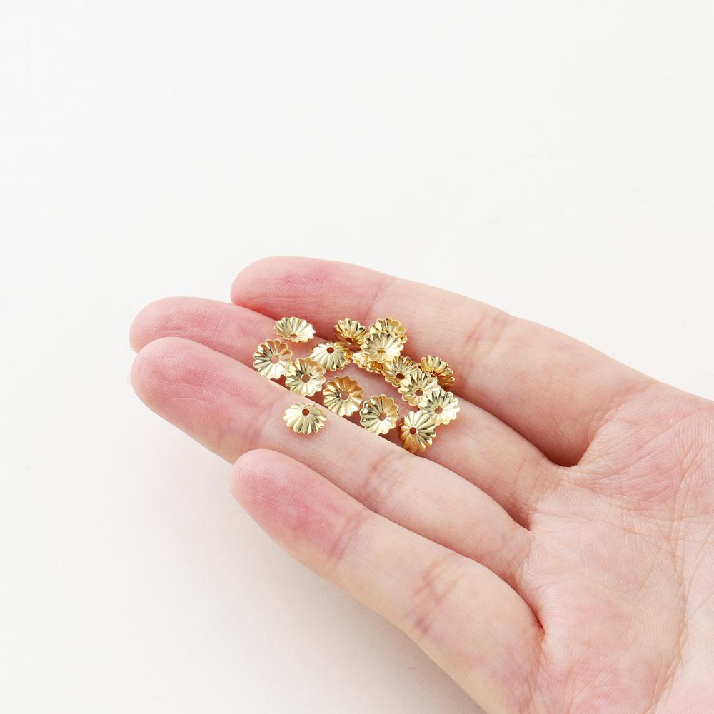 100 Stück 5/6 mm 14K/18K Vergoldetes Messing Wellenblumen Perlenkappen Endkappen für DIY Perlenarmband Schmuckherstellung Zubehör