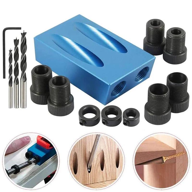 7/14 pcs 15 Degree Angle Drill Guide Set Woodworking Inclined Hole Locator Hole Punch Punch Locator DIY Woodworking Tool