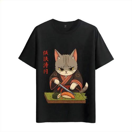 Tshirt Muscle Freaks Cat Samurai Japanese Style 2026 Sushi Chef L