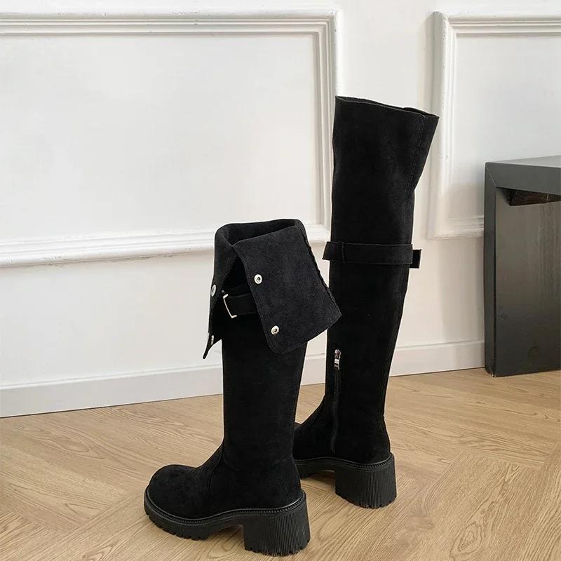 Vintage Women Over The Knee High Boots Fashion Back Zippers Shoes Autumn Winter Thick Heel Women's Long Booties