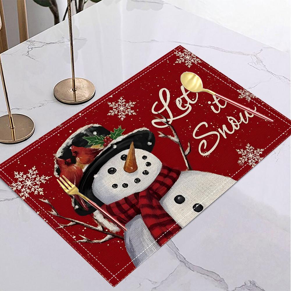 

4/6/8PCS Christmas Tree Placemats Linen Non Slip Table Mats Rectangular Non Slip Dining Table for Kitchen Home Decor Essentials 40cm x 60cm