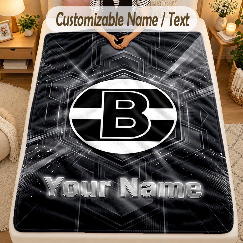 Flannel BlanketBorussia Mönchengladbach Custom Name Text Personalized Soft Warm Throw Blanket Home Decor Gift