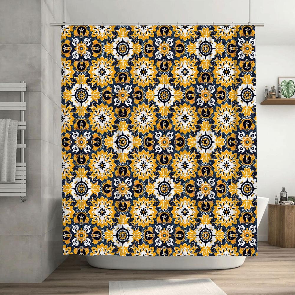Blue Yellow White Shower Curtain Waterproof Bath Decorative Pattern Wall Hanging Decoration 3D Print Customizable Size Available