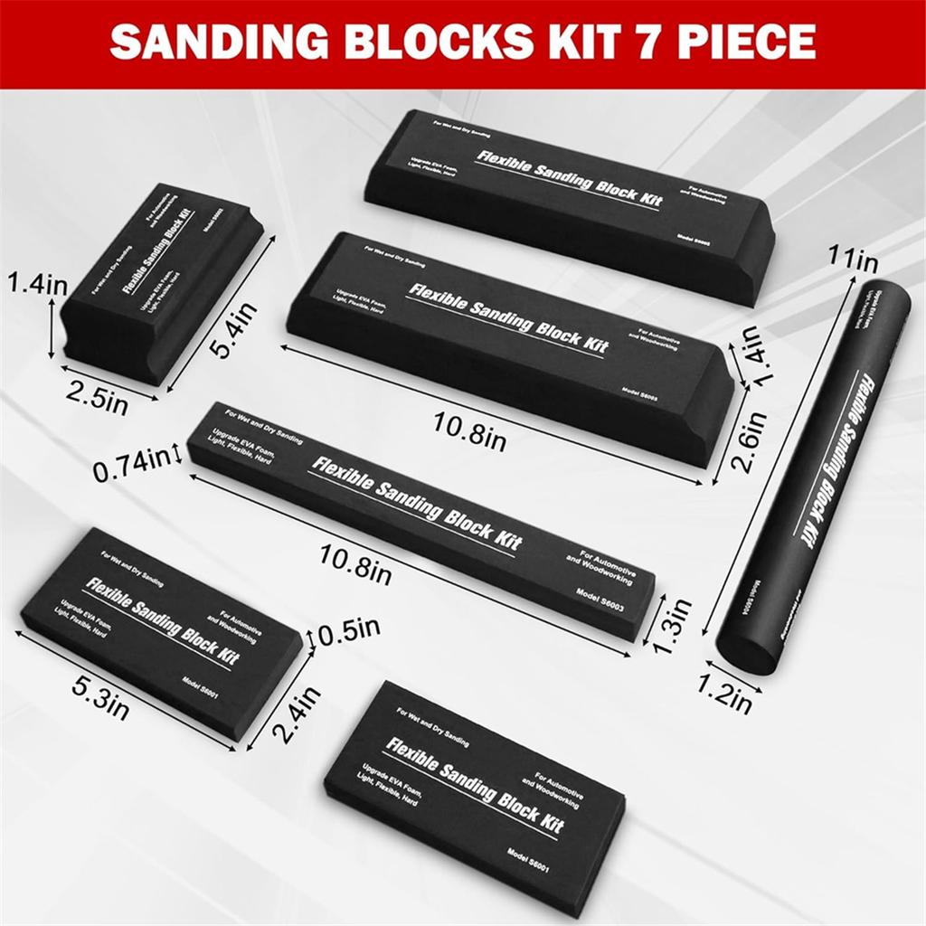 Sanding Block Kit of 7 with Sandpaper Sheet,Hand Abrasives Auto Body Sanding Block Set for Automotive Paint Sand
