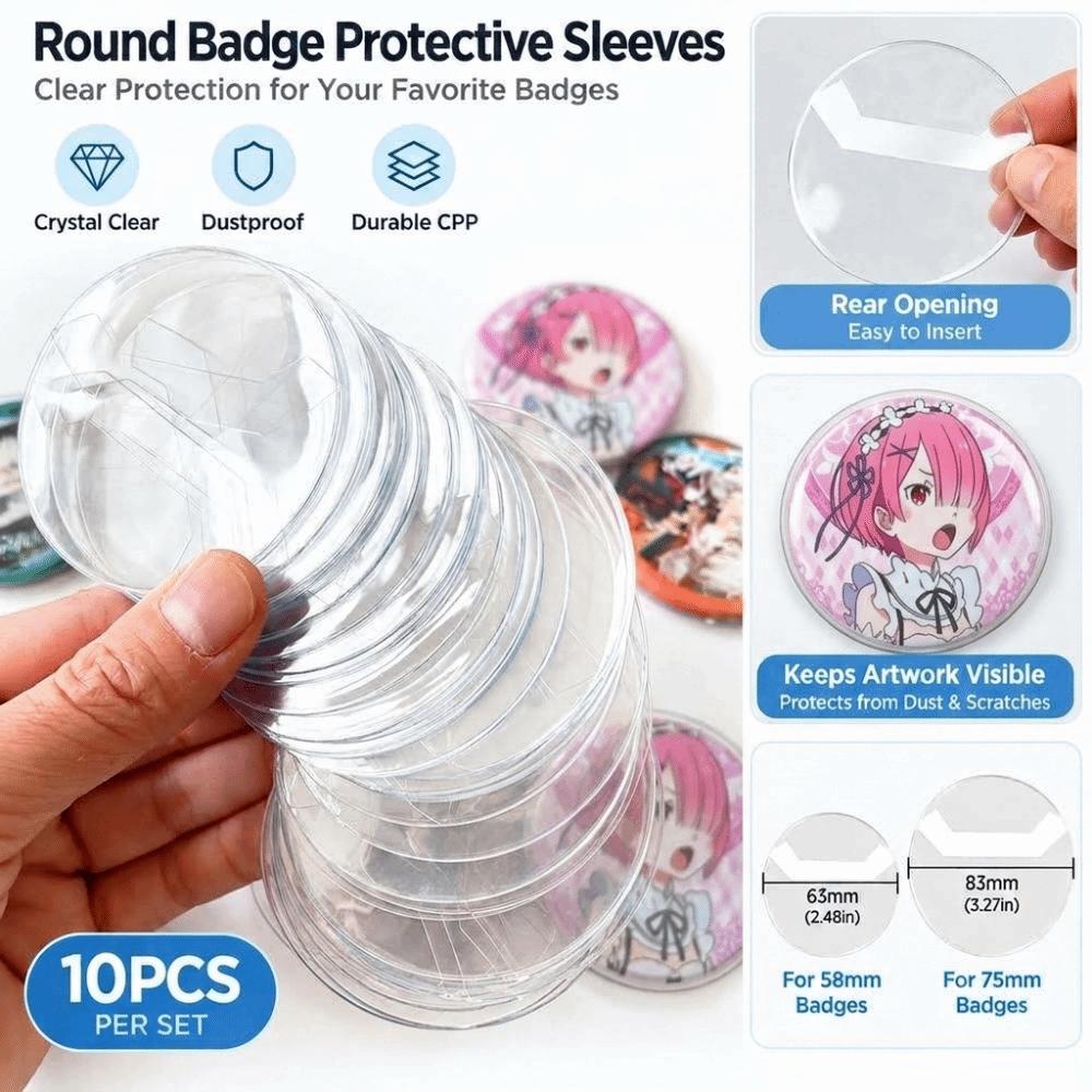 10pcs/Set CPP Badge Protective Sleeves Round 63/83mm Badge Protector Case For 58/75mm Badge Storage