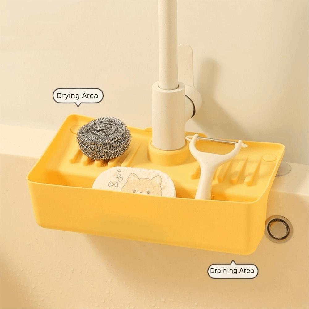 Splash Proof Faucet Drain Storage Rack Hollow Draining Design Sponge Cloth Storage Rack  Keeps Dry