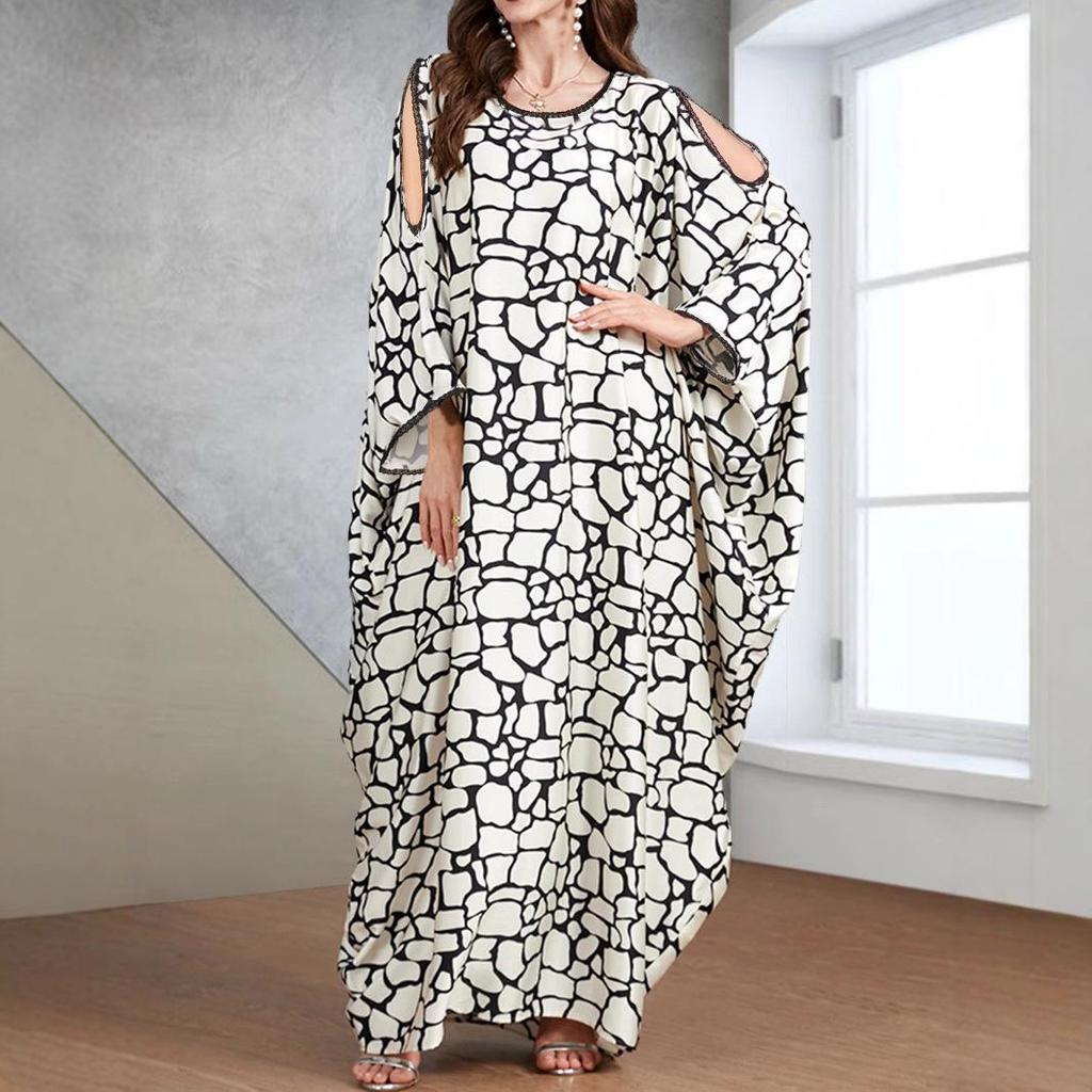 Middle Eastern Muslim Batwing Sleeve Robe: Women's Arabic Print Dress