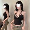 Plus Size Sexy Halter Top: Lace-Up & Ring Buckle Design, Hollow Out Slim Fit Camisole for Women