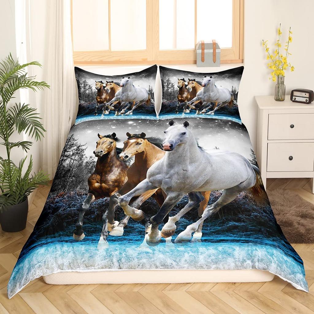 Comforter Horses Printed Queen Size Chic Exotic Comforter With Teens Adults Kids Boho Geometry Bedding Set
