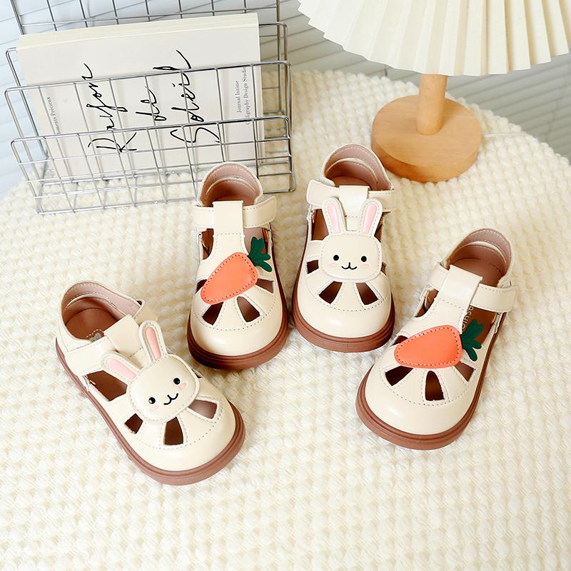 Mädchen Prinzessin Freizeitschuhe Ausgehöhlt Atmungsaktiv Kinder Sandalen mit Niedlichem Kaninchen 2025 Sommer Neu Kinder Strandschuhe Weiche Sohle