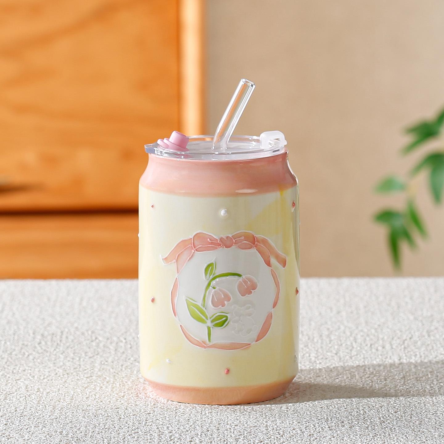 Yuan He Butterfly Straw Ceramic Mug with Lid - Perfect Couple Birthday Gift Souvenir 480ML