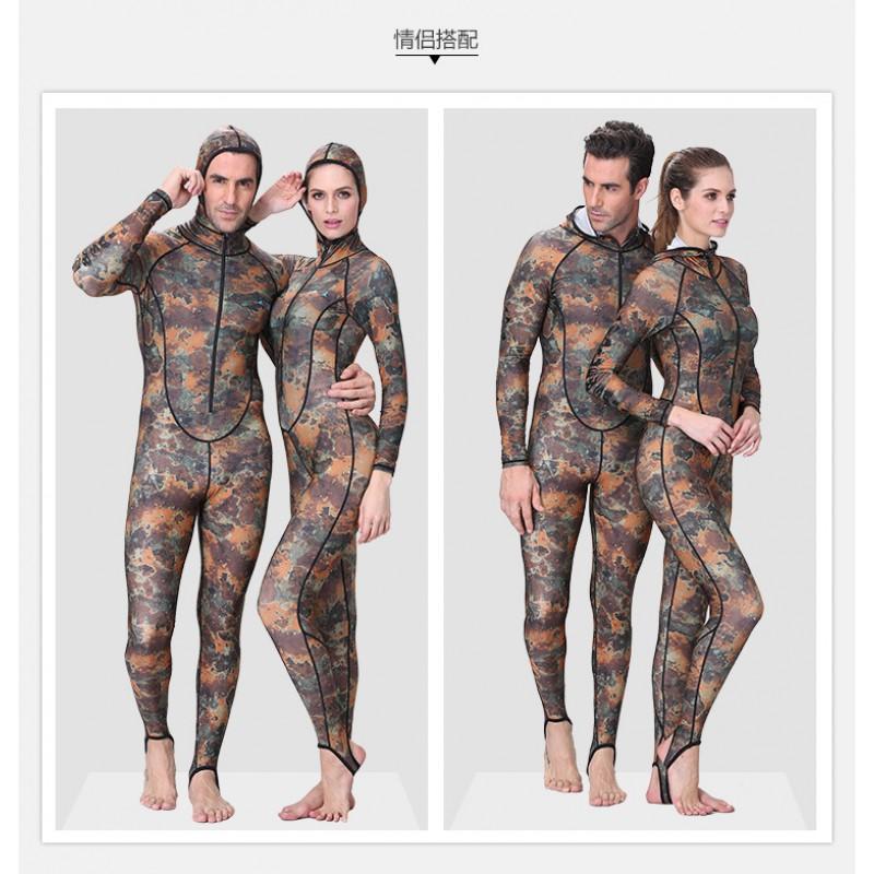 Mens Camo Rash Guard Full Body UV Protection Dive Suit With Hood Surfing Snorkeling Swimming Water Sports
