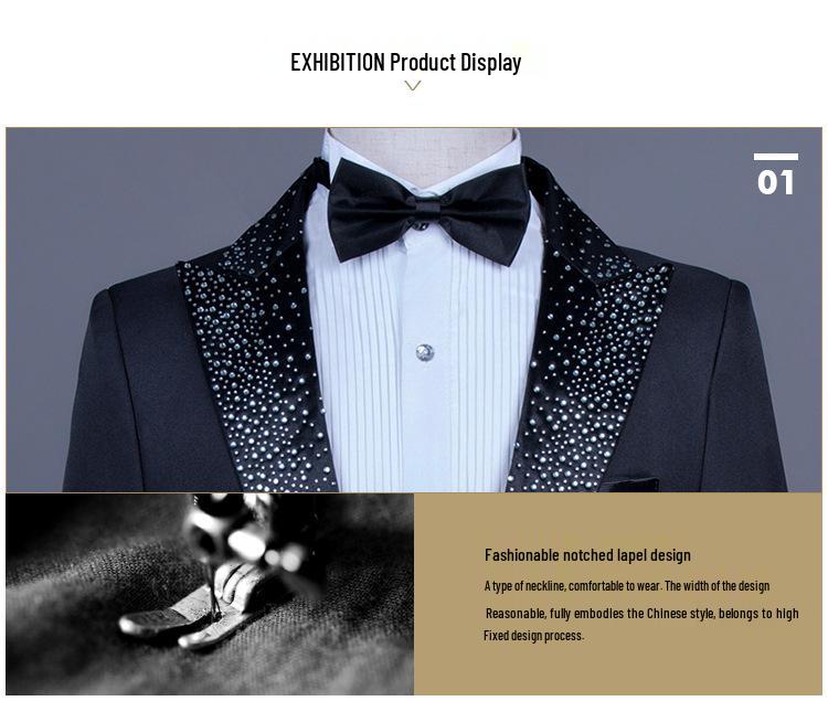 Men's Single-Breasted Rhinestone Suit Set for Banquet and Performance
