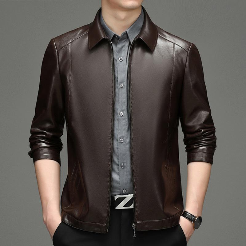 Leather jacket men's fur integrated fleece thickened dad clothing middle-aged and elderly leather jacket men's leather jacket
