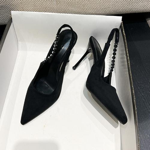 Fashion 2025 Spring Autumn Women's Stiletto Heels Sexy Pointed Toe Club Sandals Rhinestone Open Toe Slip-On Shoes