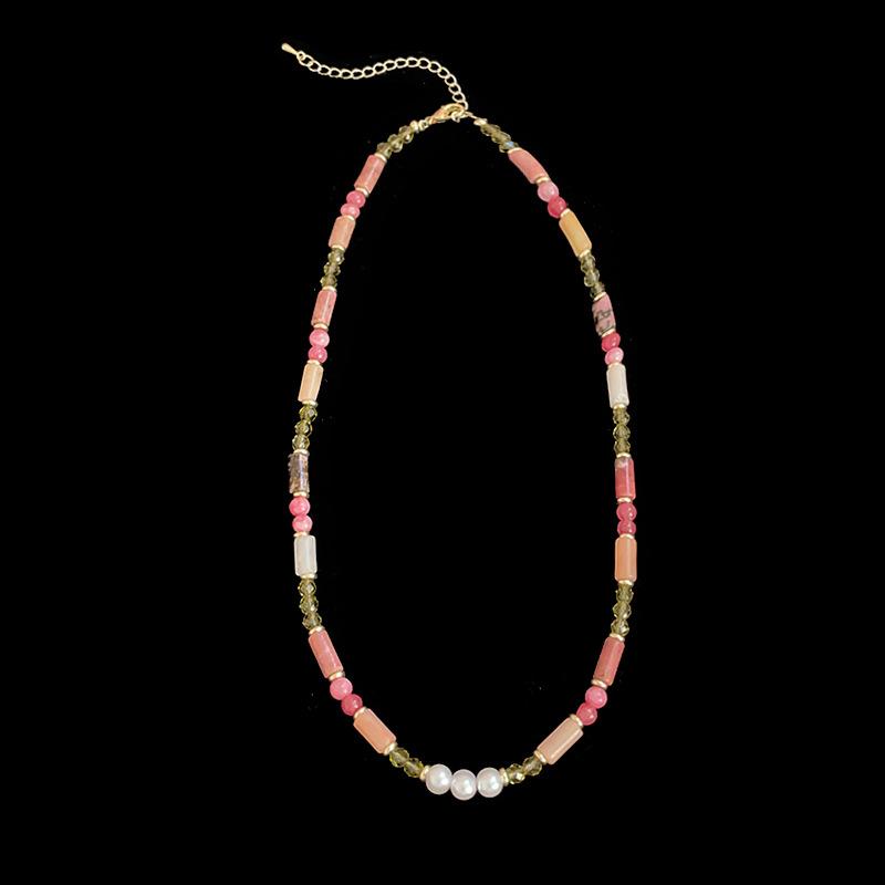 

Ожерелье из бисера из натурального камня цвета дофамина, женское, свежее, милое, изысканное, модное, универсальное, цепочка на шею, цепочка на ключицу