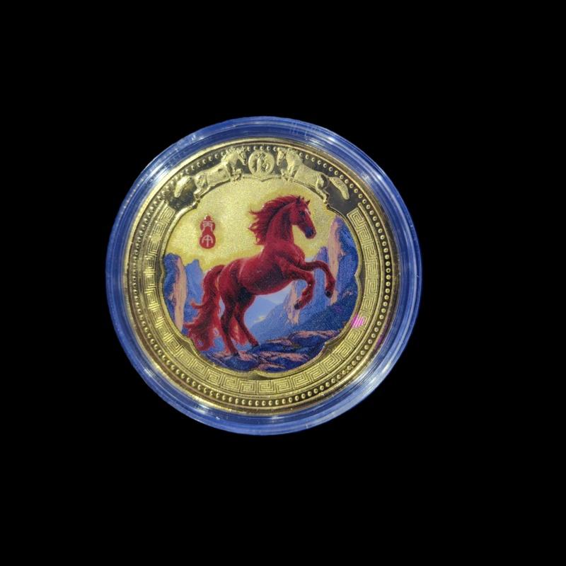 Jahr des Pferdes Chinesische Münzen Glückstier Pferd Gedenkmünzen Metall Sammlung 2026 Neujahrs-Souvenir Geschenk
