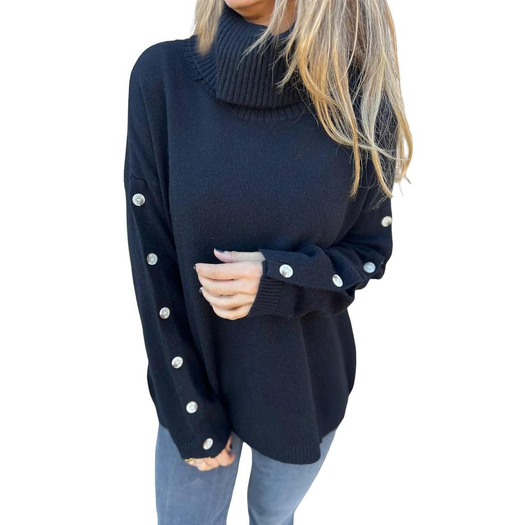 Women's Soft Cotton Turtleneck Top Basic Pullover Sweater Long Sleeve Slouchy Loose Oversized Sweatshirts