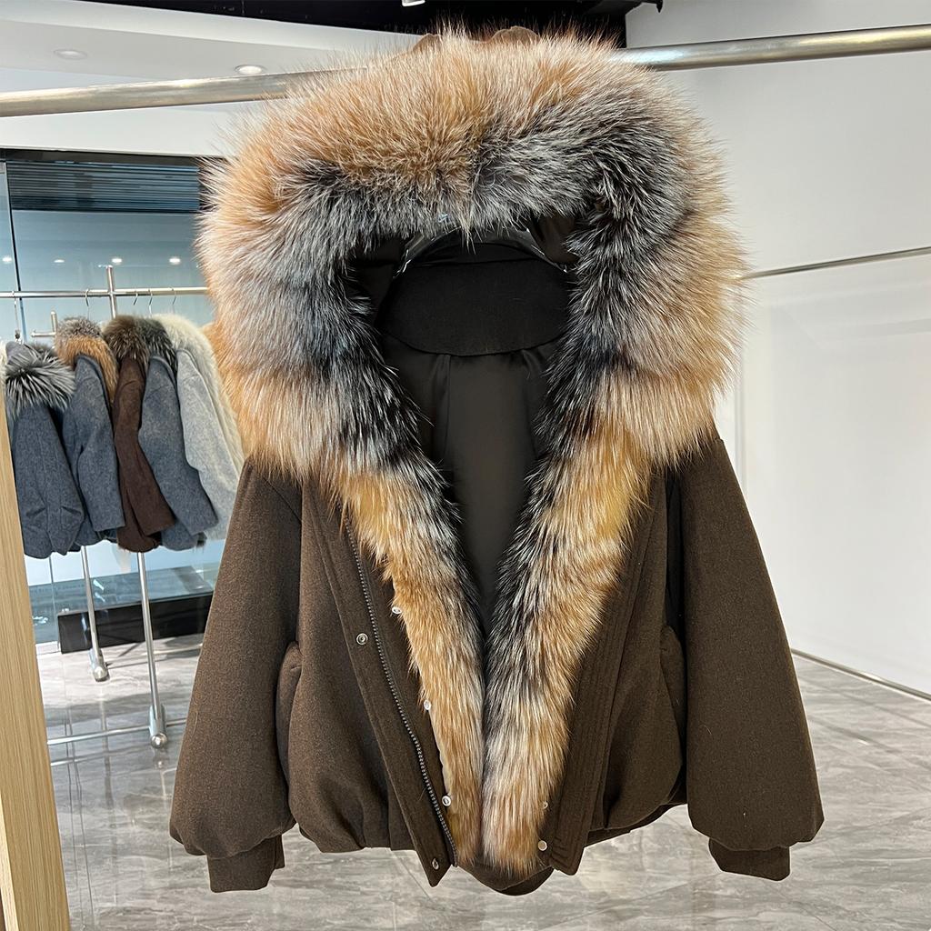 Winter new luxury natural fox fur big fur collar down jacket women's short loose goose down jacket tide