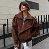 European and American Style Women's Casual Brown Loose Jacket Coat