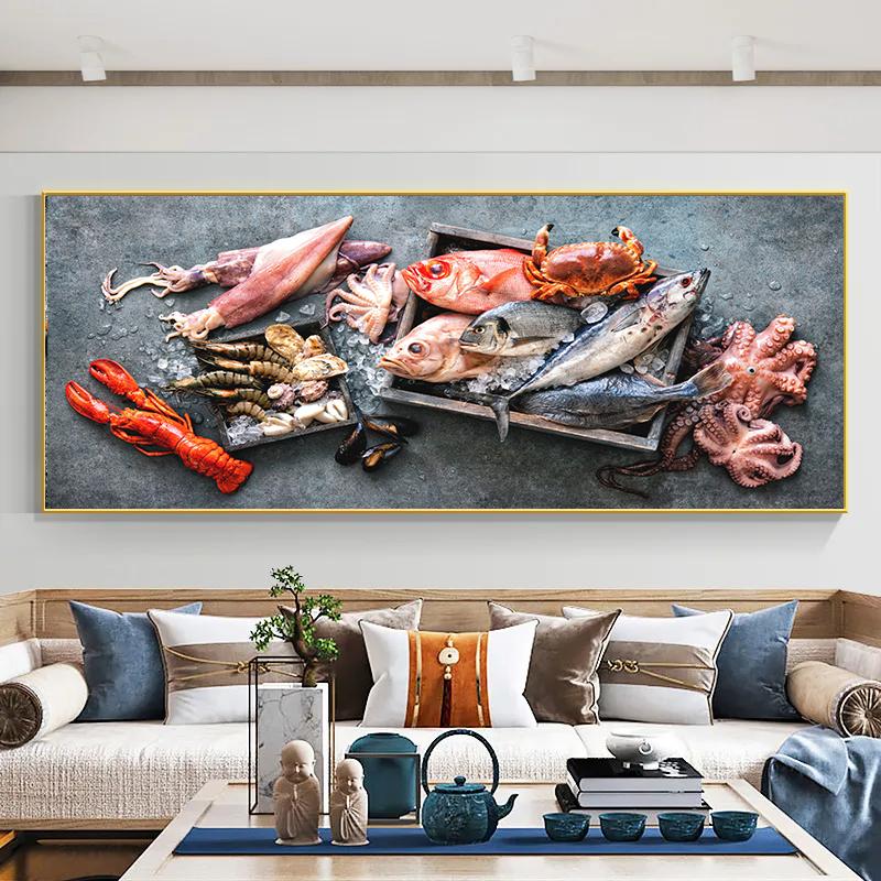 Fresh Fish and Seafood Wall Picture Canvas Painting Wall Art Sea Fish Lobster Squid Posters and Prints for Living Room Decor