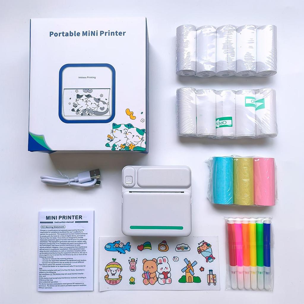 Stickerdrucker, Mini Thermodrucker Bluetooth Tragbarer Sticker Maker Druckpapier, für Notizen, Bilder, Etiketten, DIY, Mehrere Vorlagen