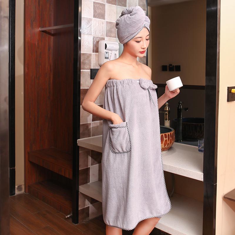 Plush Coral Fleece Bathrobe & Quick-Dry Cap Set - Absorbent & Ideal for Home, 2-Piece Bath & Hair Towel