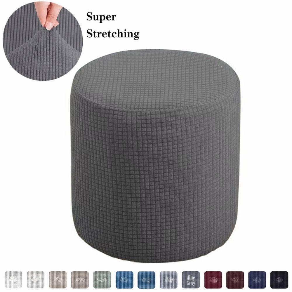 Round Shape Round Ottoman Slipcover Dustproof Universal Seat Slipcovers Elastic Polar Fleece Chair Cover