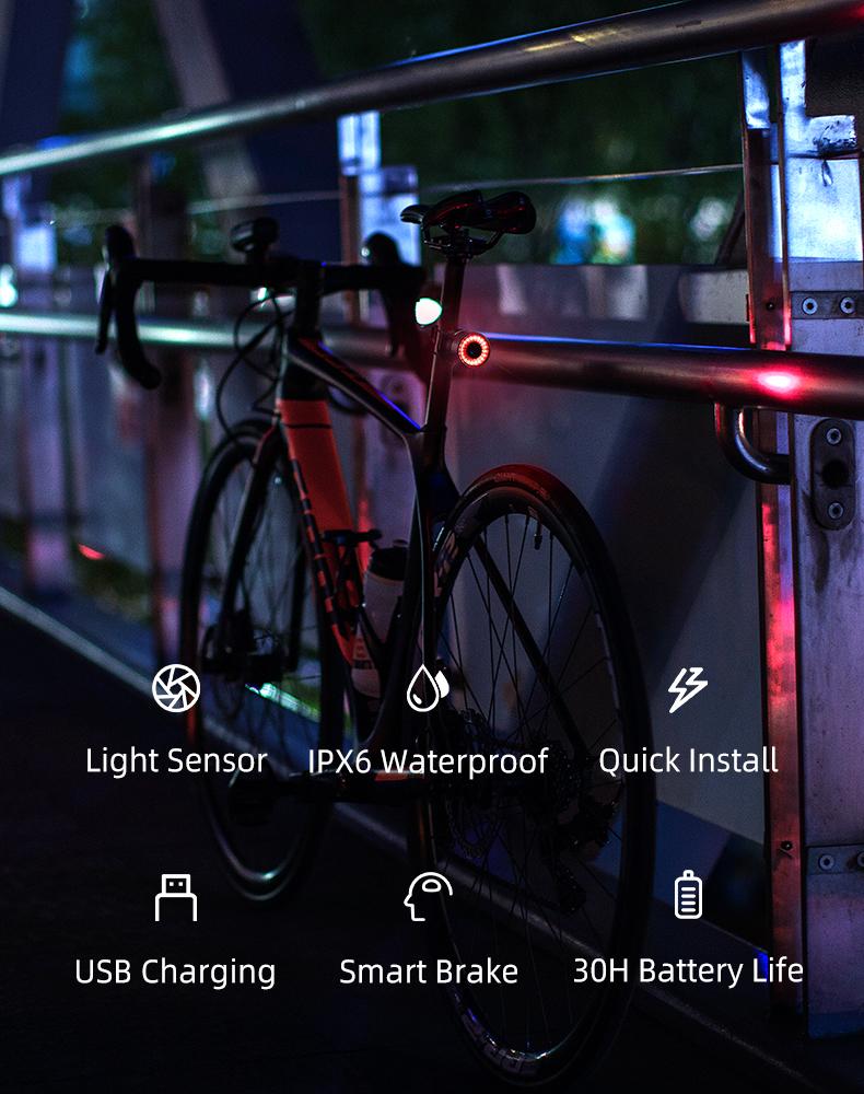 Red Rear Bicycle Lamp, STOP System, Four Operating Modes