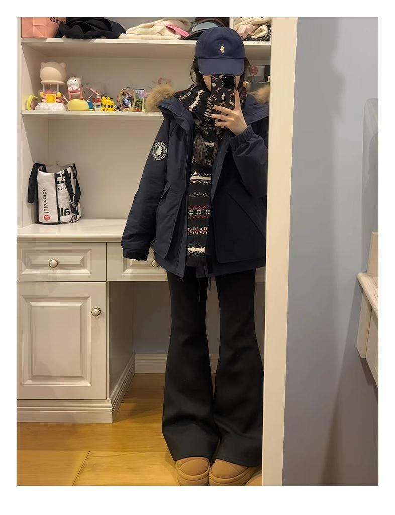 Women's Petite High-Waisted Micro-Flare Sweatpants - Dark Grey, Slimming Fit, 145-150cm, Spring/Autumn Style