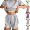Women's Pajama Set Short Sleeve Striped Printed Two-piece Loungewear  Neck Pajamas Split Shorts Set Soft Sleepwear