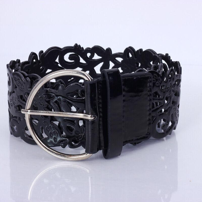 Women Hollow Out Belts Wide Buckle Cinch Waist Belt Dress Faux Leather Waistband