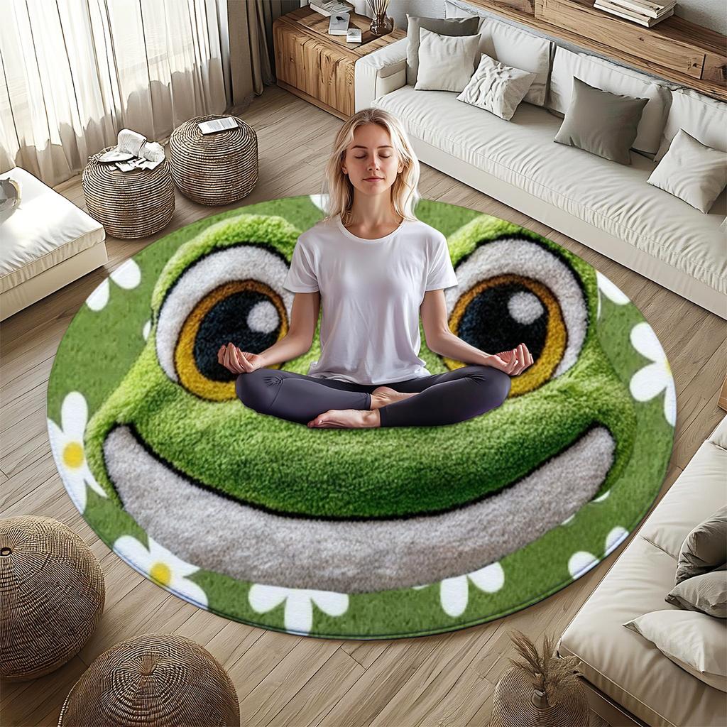 Flanell Bedruckter Lachender Frosch Runder Teppich Innen Teppich für Wohnzimmer Schlafzimmer Rutschfest Weiche Fußmatte Lustige Tier Thema Dekoration
