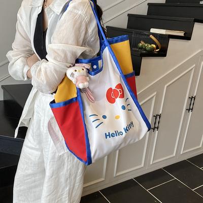 Niedliche Netztasche Cartoon Kontrastfarbe Umweltschutztasche Große Kapazität Katze Tragetasche Leichte faltbare Aufbewahrungstasche