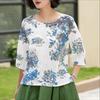 ZANZEA Women Casual Round Neck Summer 3/4 Sleeve Loose Print Blouse