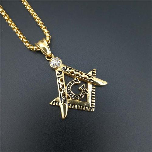 

Hip Hop Iced Out Mason Necklaces Pendants Gold Color Stainless Steel Chain For Women/Men Masonic Symbol Jewelry XL1079 55cm