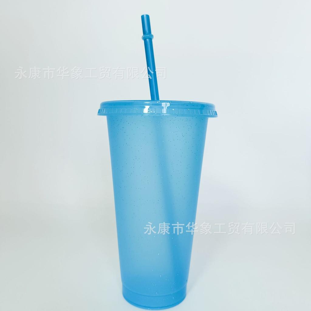 1 Stück 710ml Becher mit Deckel & Strohhalmen Wiederverwendbare Plastikbecher Eiskaffee Große Wasserflasche Party Kaltbecher Sommer Trinkgeschirr
