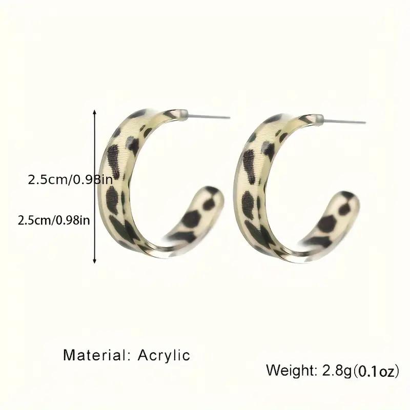 Chic Leopard Print C-Shaped Resin Hoop Earrings - Vintage Boho Style for Everyday & Date Night Wear, Boho Earrings