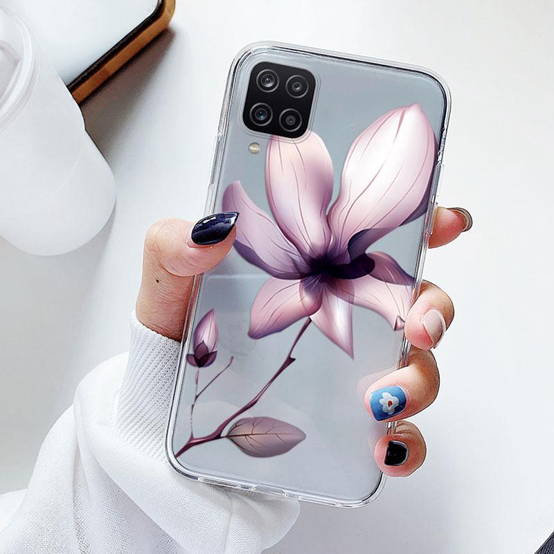 Phone Case For Samsung A12 M12 F12 Floral Silicon Cover For Samsung Galaxy A12 5G Fundas Coque Transparent Soft Capas Flower TPU