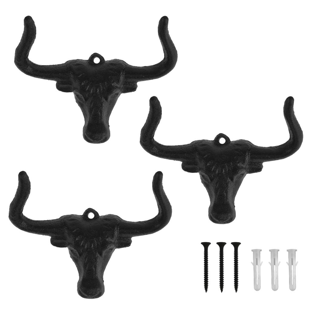 3PCS Outdoor Western Decorative Wall Hooks Heavy Duty Towel Hooks for Bathroom Entryway Closet Cow Bull Animal Hooks Wall Decor
