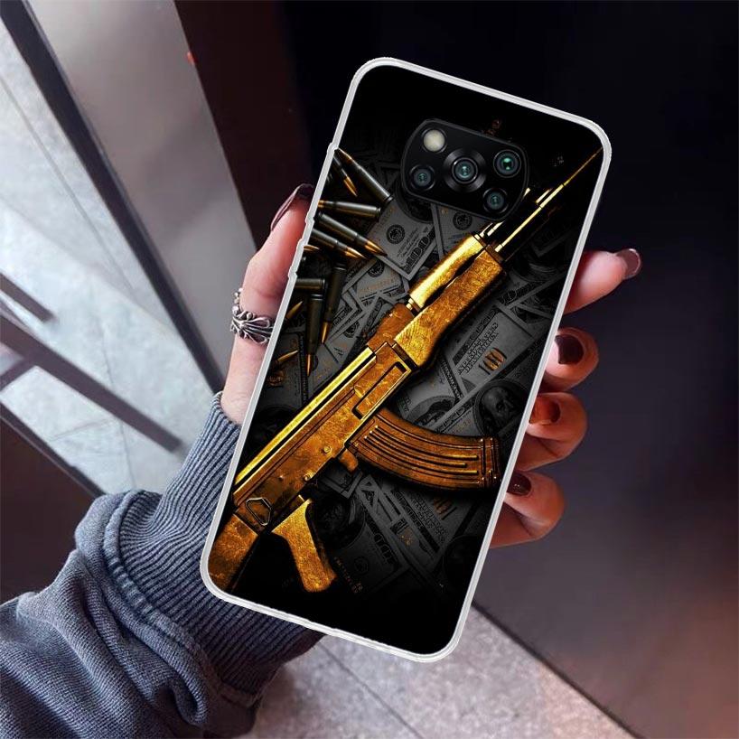 Gun Bullets AK47 Handgun Phone Case For Xiaomi Poco X7 X6 X5 Pro F7 Ultra Redmi 15C 15 13 13C 12 12C 10 10A 10C 9 9A 9C 9T Shell