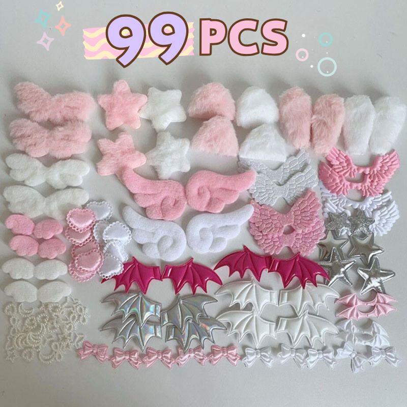 99 Pcs Cute Cartoon Plush Ear Wing Bow Card Cover Decoration Sweet DIY Handmade Hair Pins Accessories Gift DIY Sewing Materials