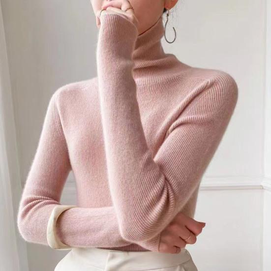 Women Sweater Turtleneck Long Sleeve Solid Color Bottom Tops High Elasticity Regular Fit Knitting Tops Knitwear