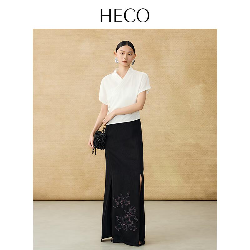 HECO New Chinese Style Jacquard Pleated V-Neck Blouse