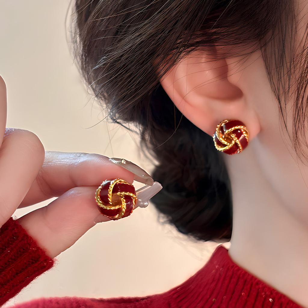 Retro Red Concentric Knot Earrings