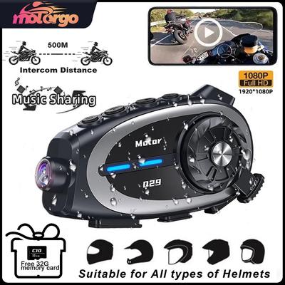 Motorcycle Helmet Camera 1080P HD Intercom Headset Waterproof Recorder 500m Range