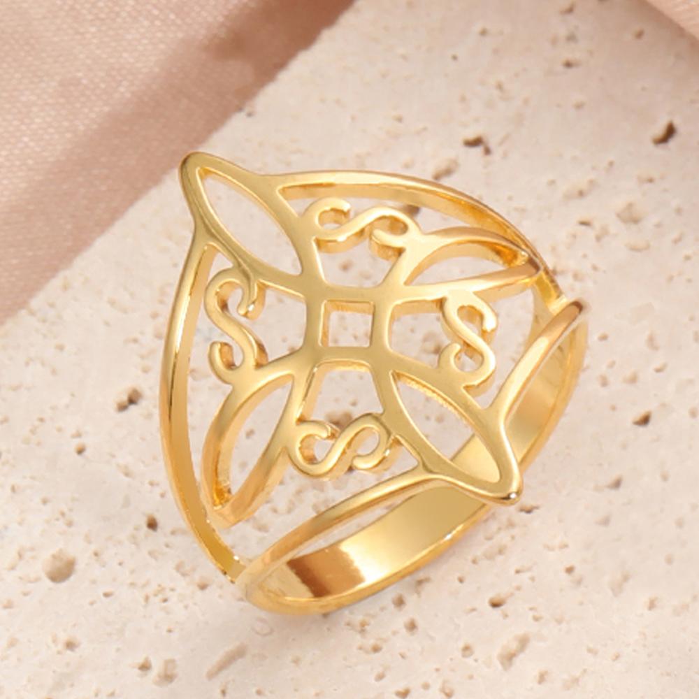 Witch Knot Stainless Steel Ring Wiccan Cross Celtics Knot Women Men Rings Witchcraft Good Luck Protection Amulet Birthday Gifts
